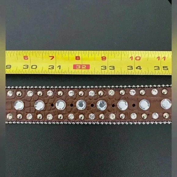 Vintage Western Leather Studded Rhinestone Belt Cowgirl New Boho Festival - Picture 8 of 10